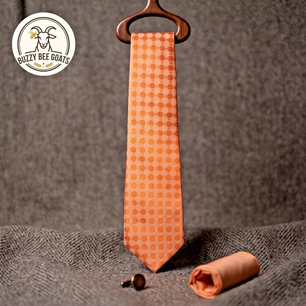 Kai Long Handmade Silk Necktie Men's 60" Orange Circle Jacquard Pattern Tie